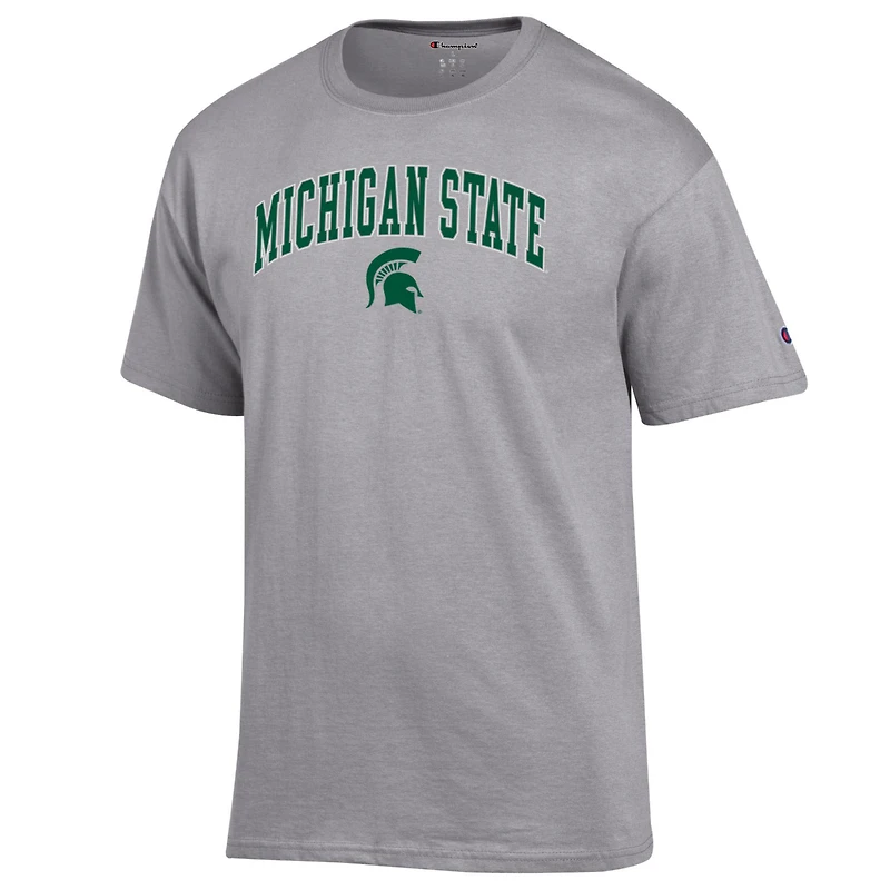 T-shirt gris chiné Champion pour homme avec logo Arch Over des Spartans de l'État du Michigan