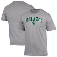 T-shirt gris chiné Champion pour homme avec logo Arch Over des Spartans de l'État du Michigan