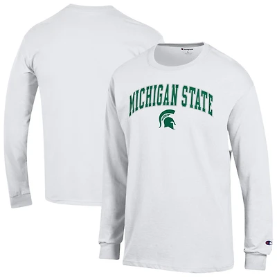 T-shirt à manches longues blanc champion pour homme Michigan State Spartans avec logo Arch Over
