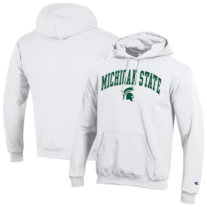 Sweat à capuche blanc Champion pour homme avec logo Arch Over des Spartans de l'État du Michigan
