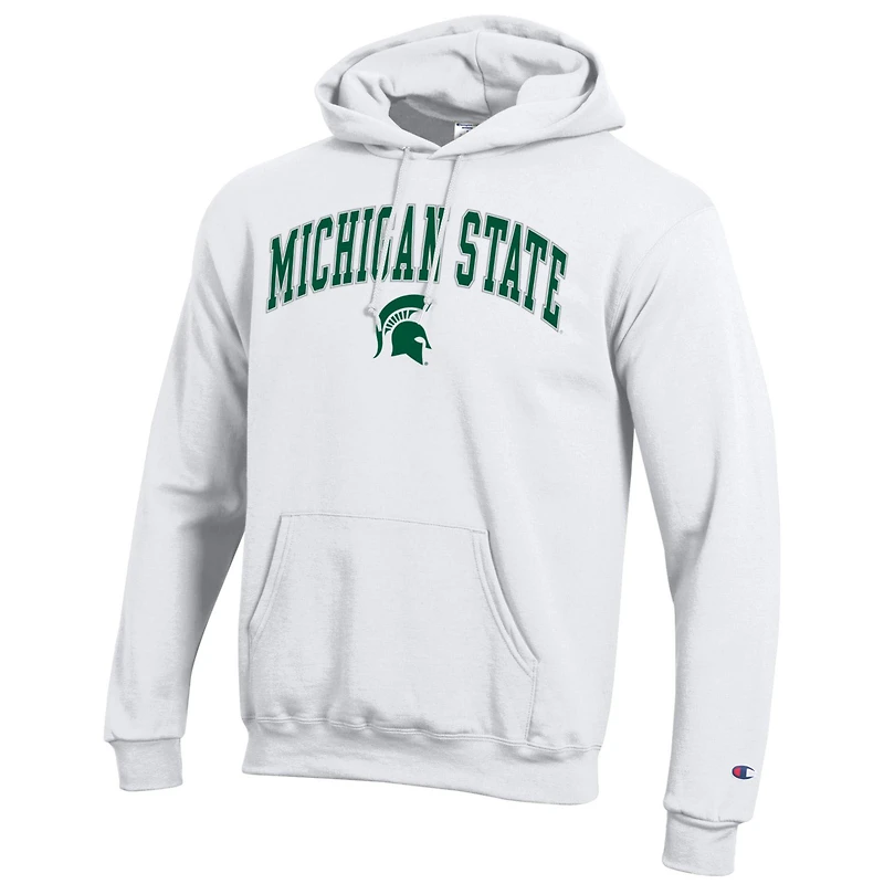 Sweat à capuche blanc Champion pour homme avec logo Arch Over des Spartans de l'État du Michigan