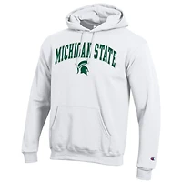 Sweat à capuche blanc Champion pour homme avec logo Arch Over des Spartans de l'État du Michigan