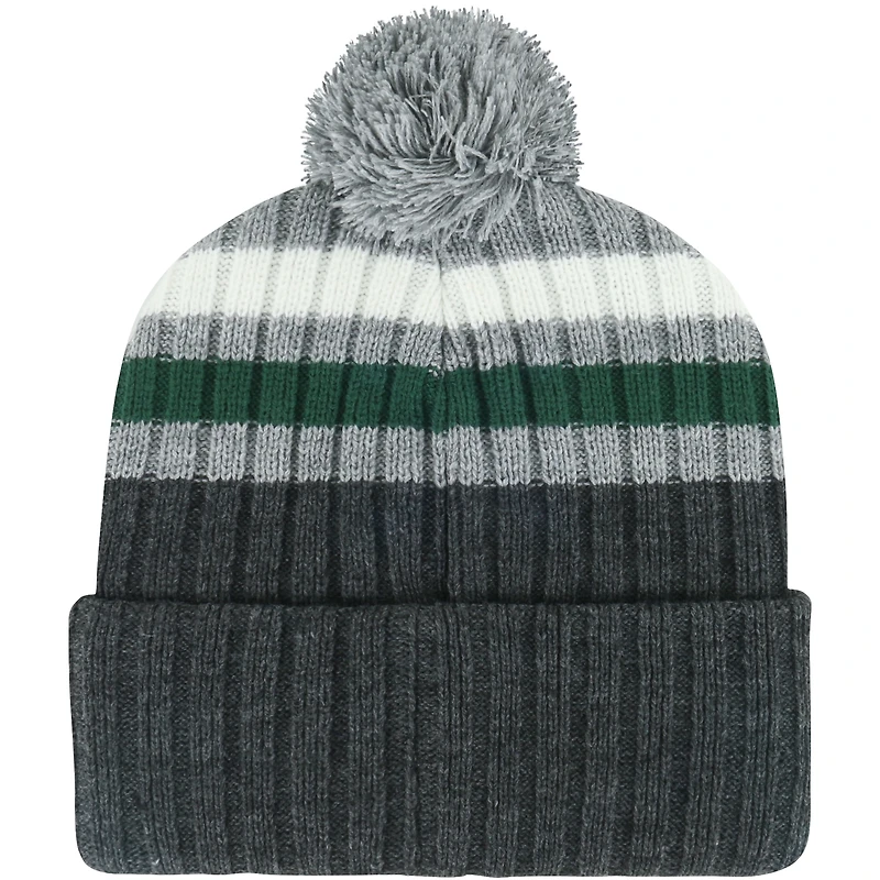 Bonnet en tricot à revers à rayures superposées '47 anthracite Michigan State Spartans avec pompon pour hommes