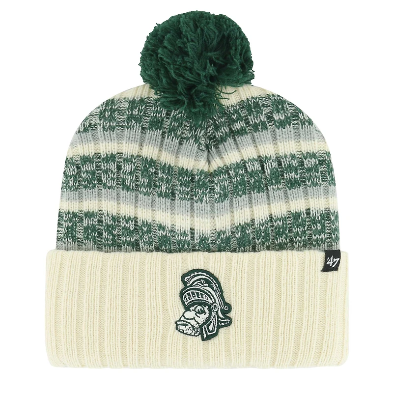 Bonnet tricoté à revers et pompon pour homme, couleur crème, style taverne, Spartans du Michigan State, modèle 47