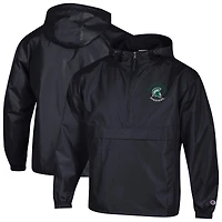 Veste coupe-vent à capuche demi-zip pliable Champion noire pour homme, Michigan State Spartans