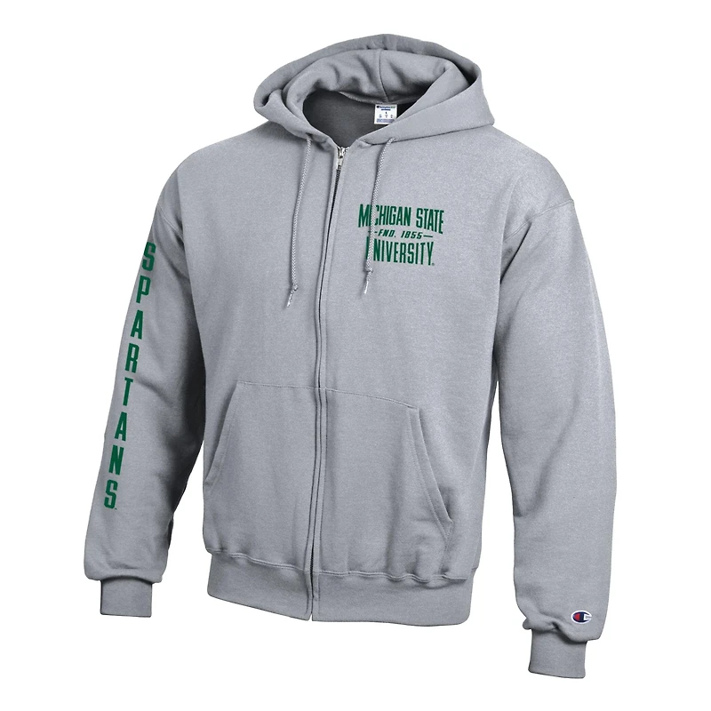 Men's Champion Gray Michigan State Spartans Varsity Powerblend Full-Zip Fleece Hoodie