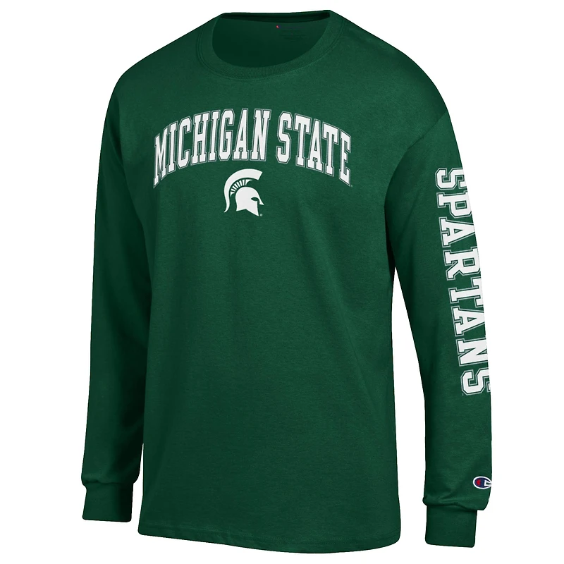 T-shirt à manches longues vert Champion Michigan State Spartans avec logo Arch Over 2-Hit pour homme