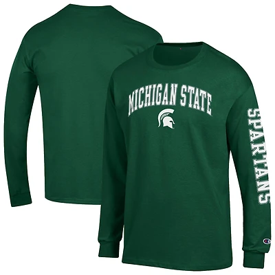 T-shirt à manches longues vert Champion Michigan State Spartans avec logo Arch Over 2-Hit pour homme