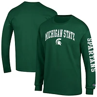 T-shirt à manches longues vert Champion Michigan State Spartans avec logo Arch Over 2-Hit pour homme