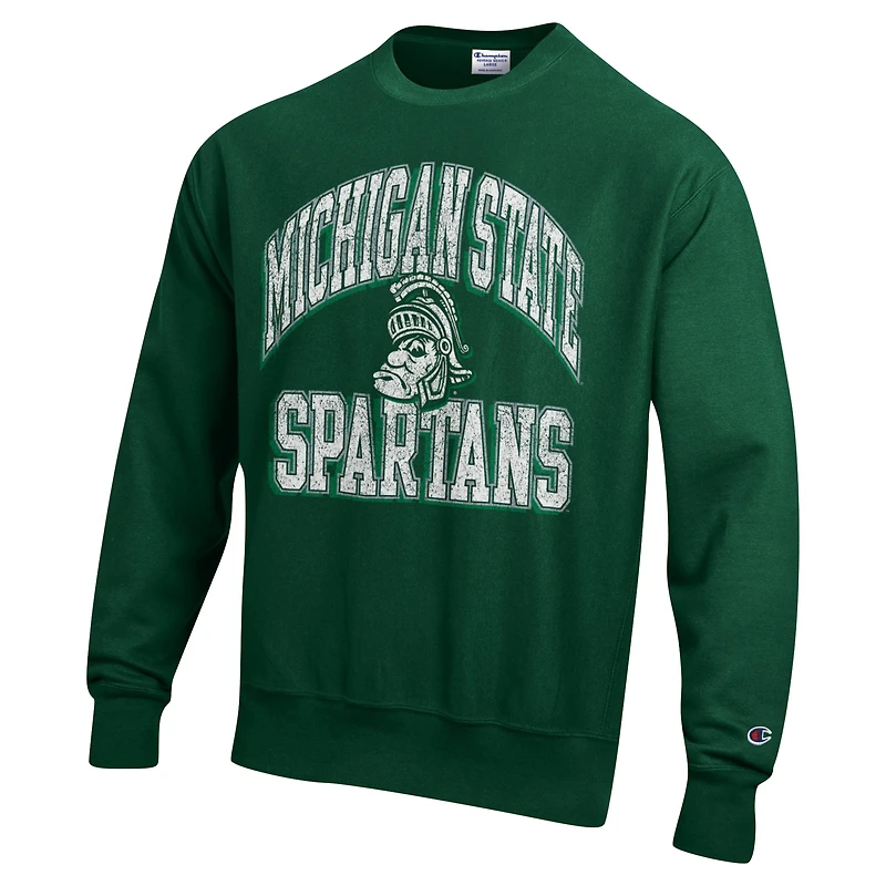 Men's Champion Green Michigan State Spartans Vault Late Night Reverse Weave Pullover Sweatshirt