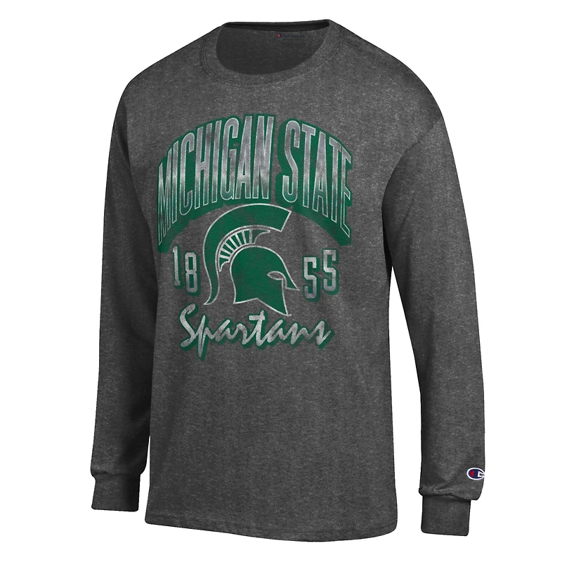 Men's Champion  Heather Charcoal Michigan State Spartans Bold Long-Sleeve T-Shirt