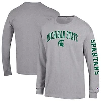 Men's Champion  Heather Gray Michigan State Spartans Arch Over Logo 2-Hit Long Sleeve T-Shirt