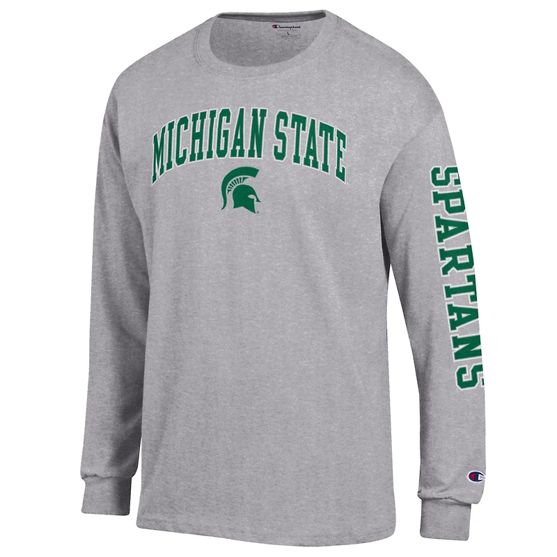 Men's Champion  Heather Gray Michigan State Spartans Arch Over Logo 2-Hit Long Sleeve T-Shirt
