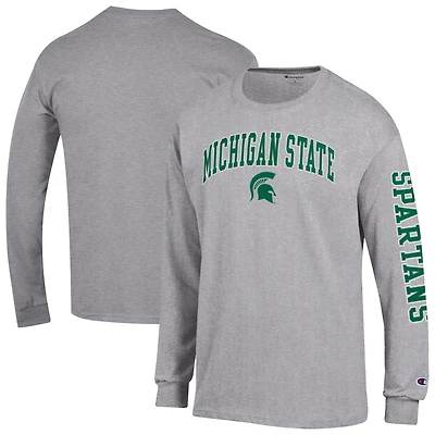 Men's Champion  Heather Gray Michigan State Spartans Arch Over Logo 2-Hit Long Sleeve T-Shirt