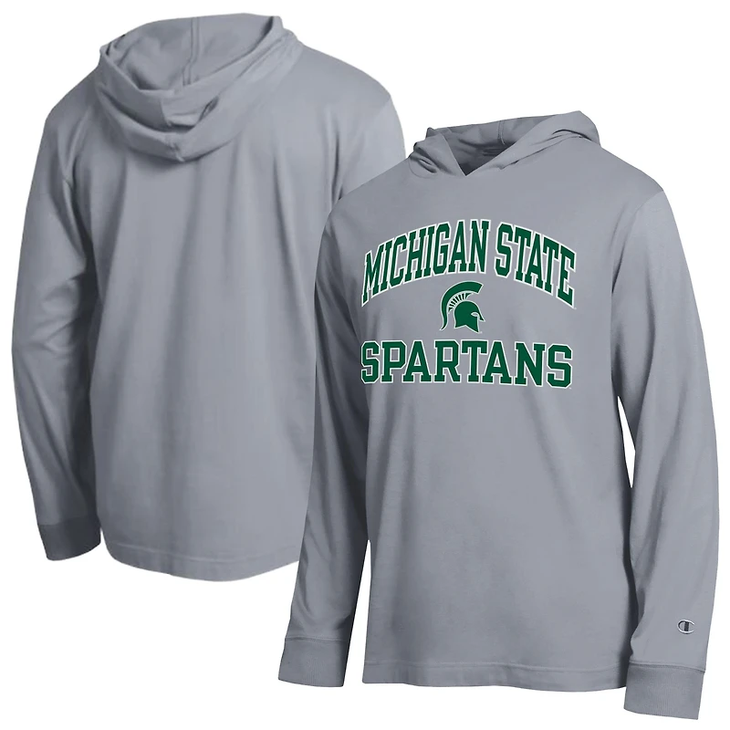 T-shirt à capuche manches longues Champion Heather Gray Michigan State Spartans High Motor All-Star pour homme