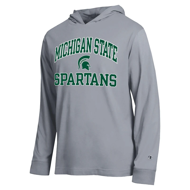 T-shirt à capuche manches longues Champion Heather Gray Michigan State Spartans High Motor All-Star pour homme