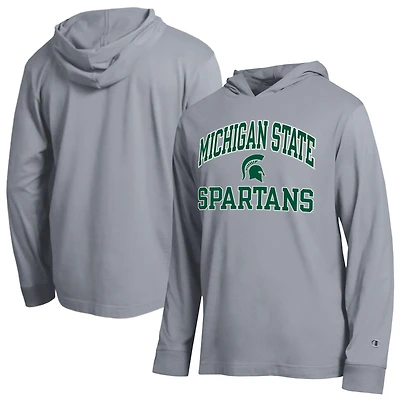 Men's Champion  Heather Gray Michigan State Spartans High Motor All-Star Long Sleeve Hooded T-Shirt