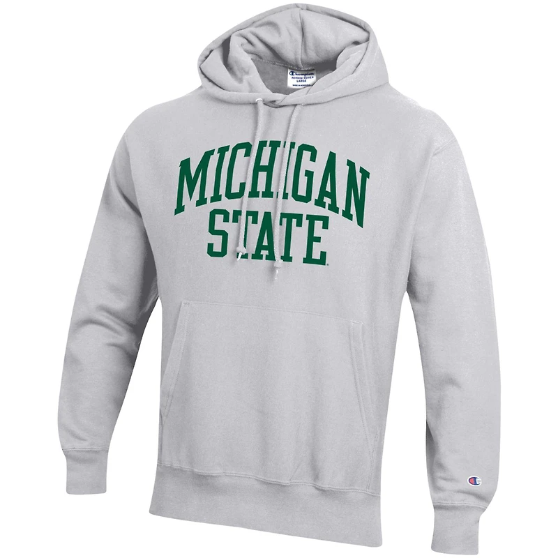 Men's Champion Heather Gray Michigan State Spartans Team Arch Reverse Weave Relaxed Fit Pullover Hoodie