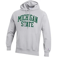 Men's Champion Heather Gray Michigan State Spartans Team Arch Reverse Weave Relaxed Fit Pullover Hoodie