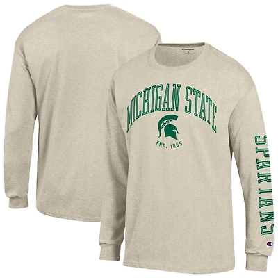 Men's Champion  Oatmeal Michigan State Spartans Neutral Arch Long-Sleeve T-Shirt