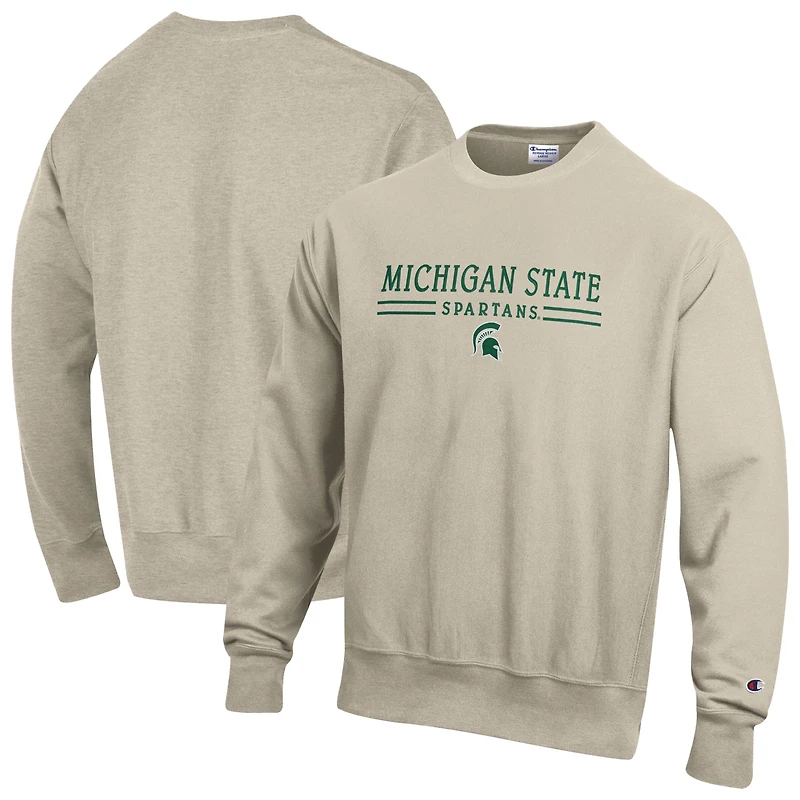 Men's Champion Oatmeal Michigan State Spartans Reverse Weave Crewneck Sweatshirt