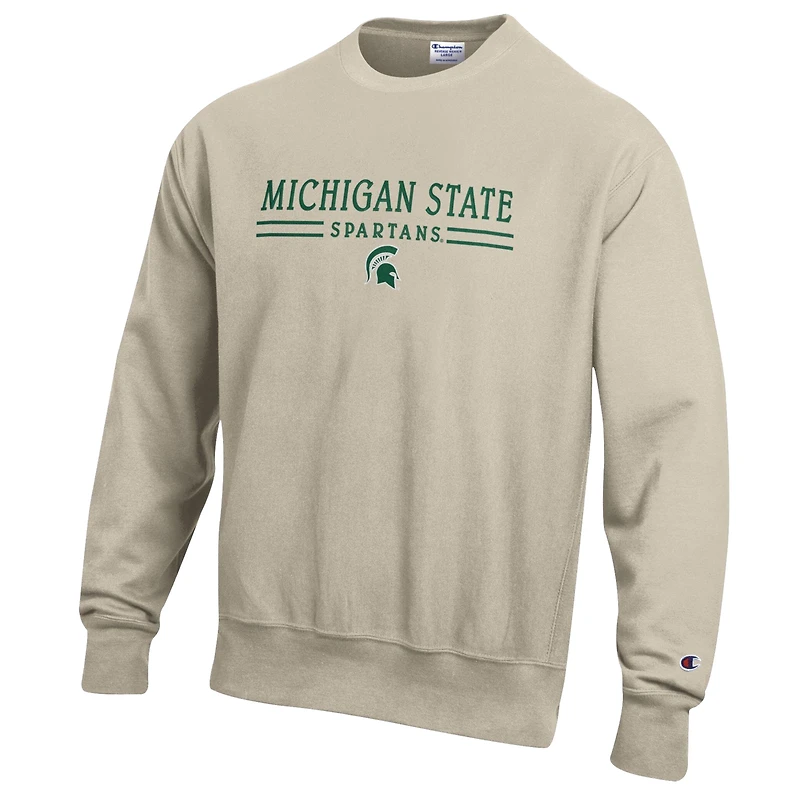 Men's Champion Oatmeal Michigan State Spartans Reverse Weave Crewneck Sweatshirt