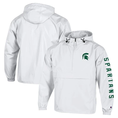 Men's Champion  White Michigan State Spartans Cloud Packable Half-Zip Hooded Jacket
