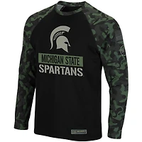 T-shirt à manches longues raglan grandes tailles Colosseum noir/camouflage Michigan State Spartans OHT Military Appreciation pour hommes