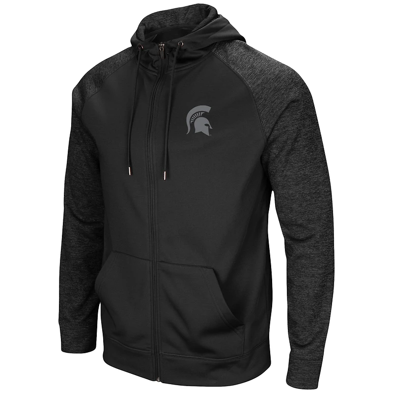 Men's Colosseum Black Michigan State Spartans Blackout 3.0 Tonal Raglan Full-Zip Hoodie