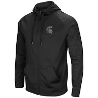 Men's Colosseum Black Michigan State Spartans Blackout 3.0 Tonal Raglan Full-Zip Hoodie
