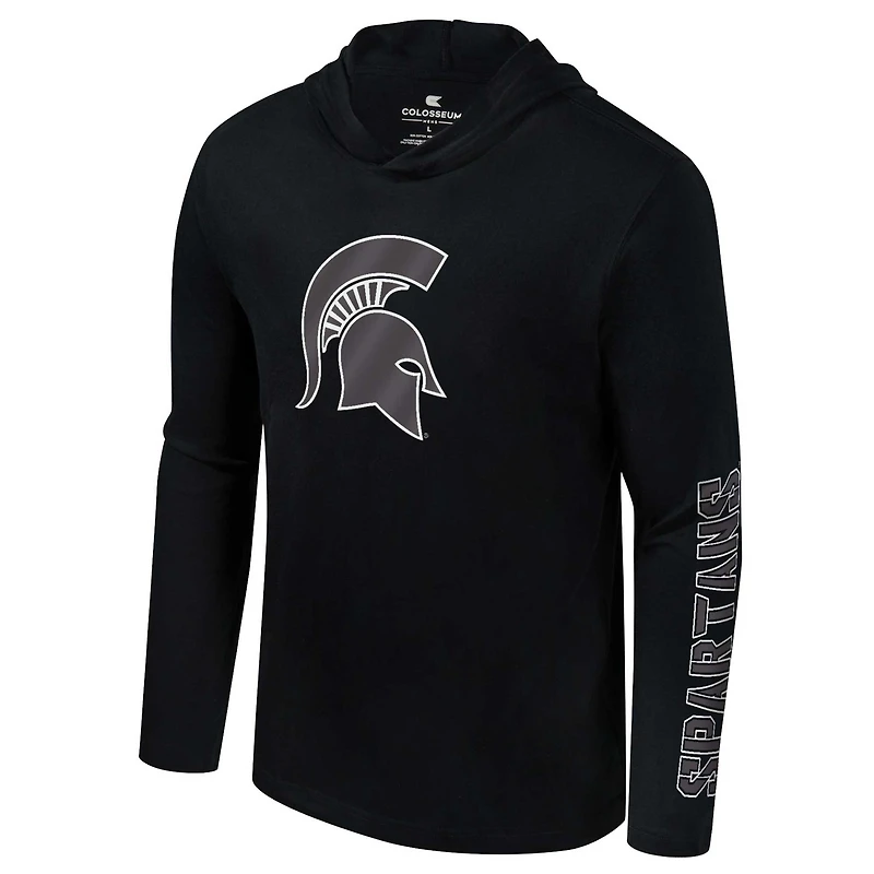 Men's Colosseum Black Michigan State Spartans Color Pop Active Blend 2-Hit Long Sleeve Hooded T-Shirt