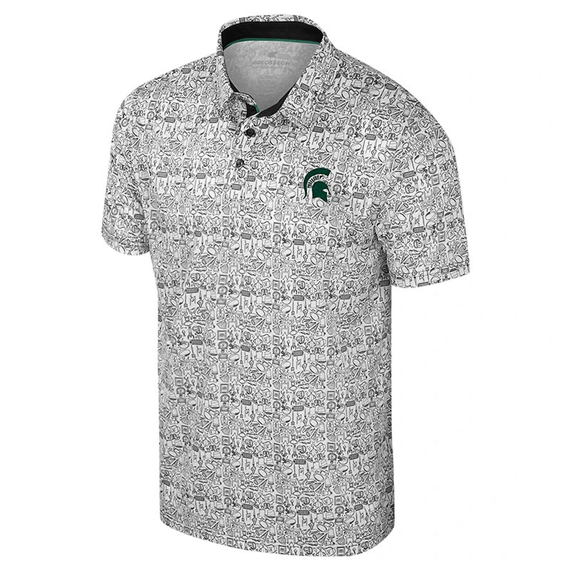 Men's Colosseum Black Michigan State Spartans It's Time! Allover Print Polo
