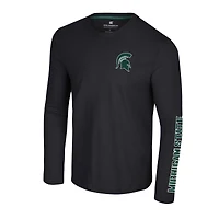 Men's Colosseum Black Michigan State Spartans Logo Lockup 3-Hit Active Blend Long Sleeve T-Shirt