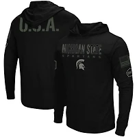 T-shirt à manches longues capuche Colosseum Black Michigan State Spartans OHT en hommage aux militaires