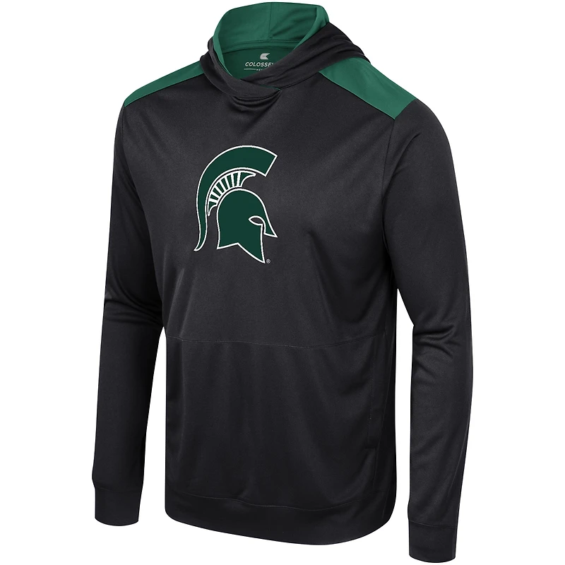 T-shirt à capuche manches longues pour hommes Colosseum noir Michigan State Spartans Warm Up
