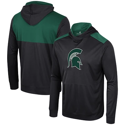 T-shirt à capuche manches longues pour hommes Colosseum noir Michigan State Spartans Warm Up