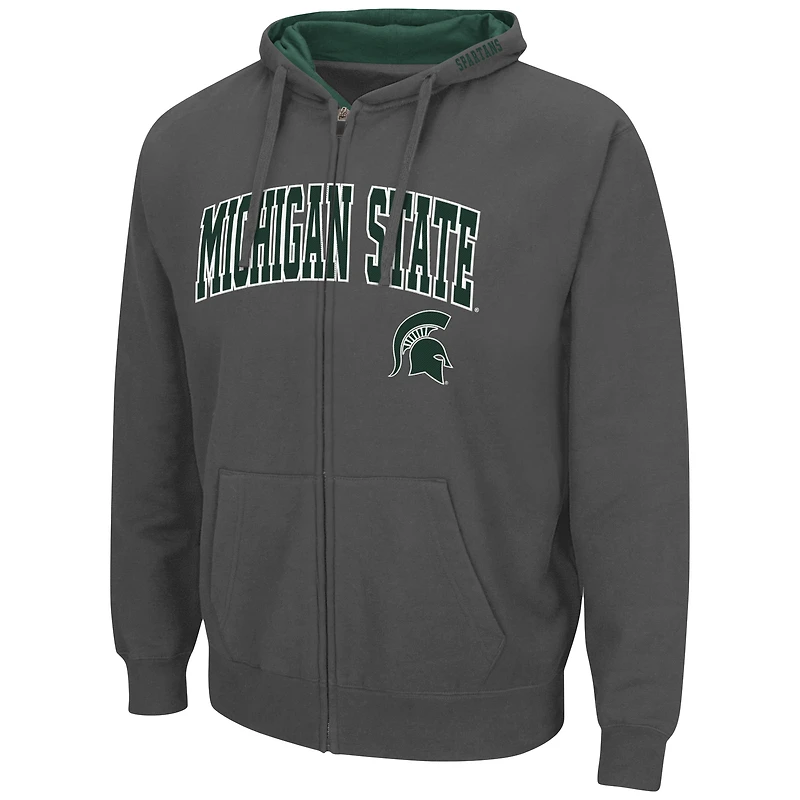 Sweat à capuche zippé Colosseum Charcoal Michigan State Spartans Arch & Logo 3.0 pour homme