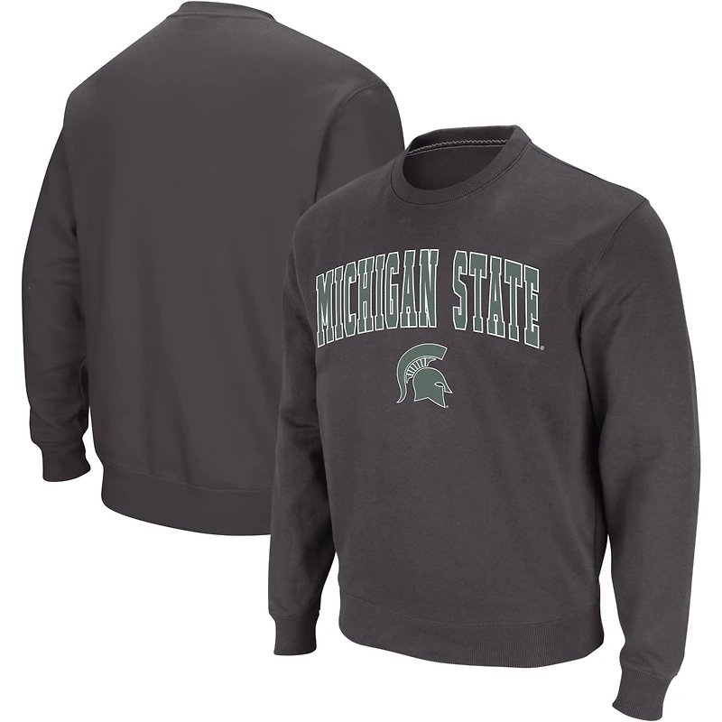 Men's Colosseum Charcoal Michigan State Spartans Arch & Logo Crew Neck Sweatshirt