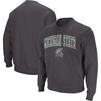 Men's Colosseum Charcoal Michigan State Spartans Arch & Logo Crew Neck Sweatshirt