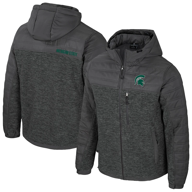 Men's Colosseum Charcoal Michigan State Spartans Nightman Full-Zip Hoodie Puffer Jacket