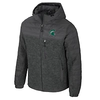 Men's Colosseum Charcoal Michigan State Spartans Nightman Full-Zip Hoodie Puffer Jacket