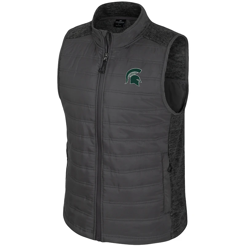 Men's Colosseum Charcoal Michigan State Spartans Nightman Full-Zip Puffer Vest