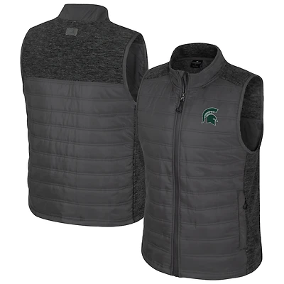 Men's Colosseum Charcoal Michigan State Spartans Nightman Full-Zip Puffer Vest