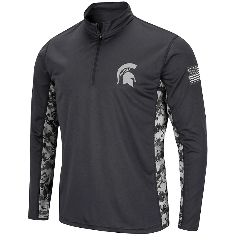 Men's Colosseum Charcoal Michigan State Spartans OHT Military Appreciation Digital Camo Lightweight Quarter-Zip Pullover