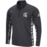 Men's Colosseum Charcoal Michigan State Spartans OHT Military Appreciation Digital Camo Lightweight Quarter-Zip Pullover