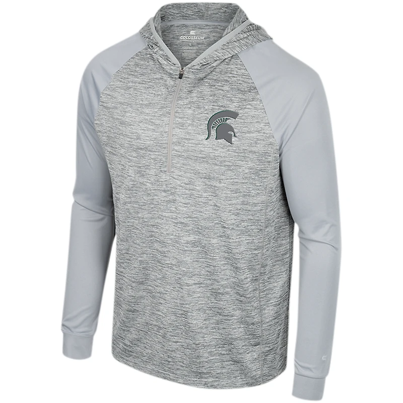 Men's Colosseum Gray Michigan State Spartans Cybernetic Raglan Quarter-Zip Hooded Top