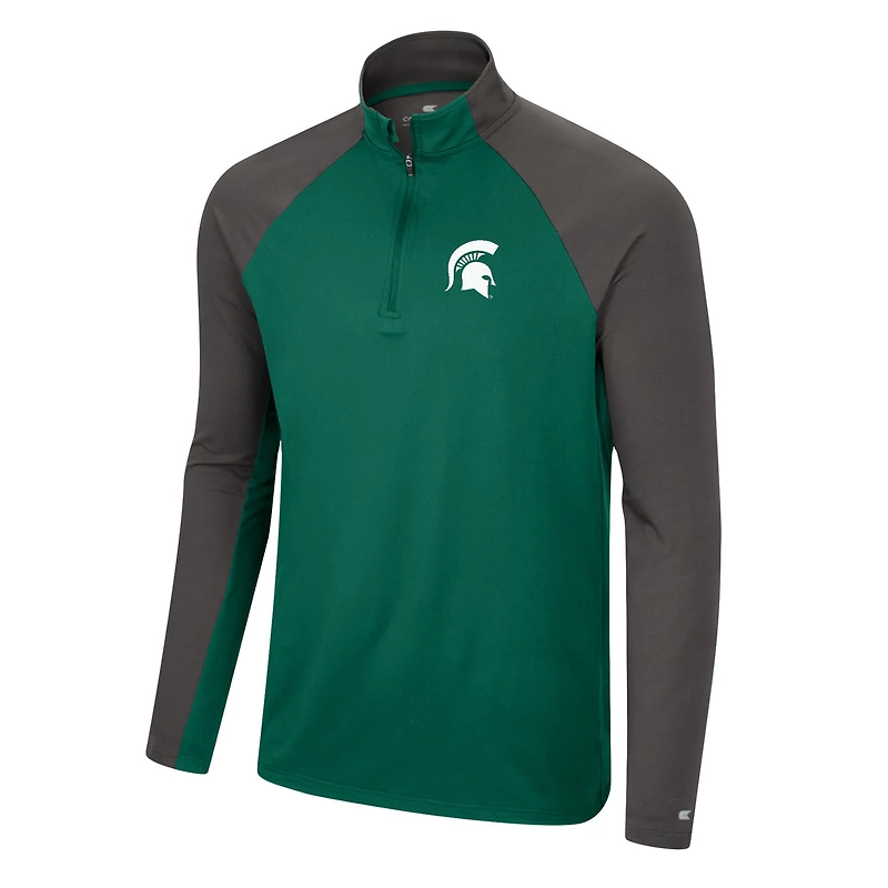 Men's Colosseum Green/Charcoal Michigan State Spartans Two Yutes Raglan Quarter-Zip Windshirt