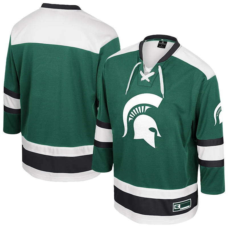 Men's Colosseum Green Michigan State Spartans Athletic Machine Fashion Hockey Jersey