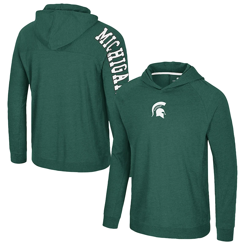 Men's Colosseum Green Michigan State Spartans Back Business Long Sleeve Raglan Hooded T-Shirt