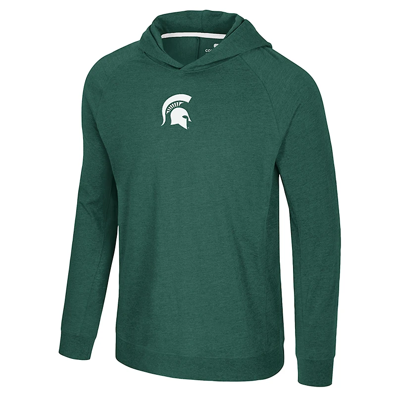 Men's Colosseum Green Michigan State Spartans Back Business Long Sleeve Raglan Hooded T-Shirt